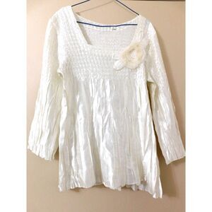 Woman's Crushed Satin Ruched Top Tunic Sz. M Feminine Off White Fairycore